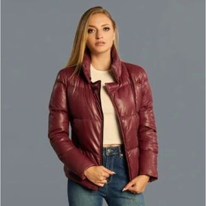 EUC Bod & Christensen 100% lambs leather Puffer Jacket in Black Cherry size S